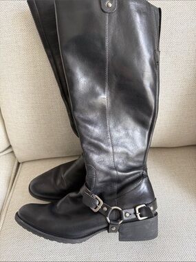 Tall Black Leather Riding Boots with Harness Detail